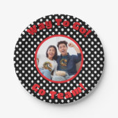 Viering Zwart/Wit Polka Dots Rood Trim Papieren Bordje (Voorkant)