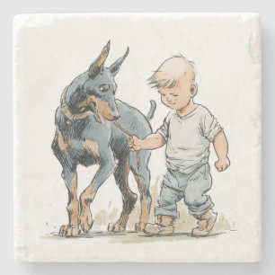 Vierjarige en Dobermann Vintage Potlood Stenen Onderzetter