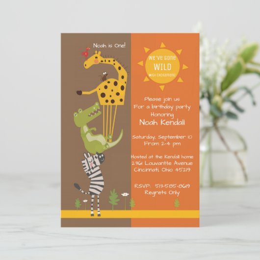 Vierjarige verjaardagsfeestdag in Safari oerwoud Kaart (Staand voorkant)