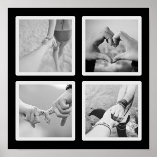 Vierkant 4 Foto Collage Zwart en Wit Poster