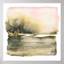 Vierkant Abstract Landschap Waterverf Art Print