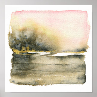 Vierkant Abstract Landschap Waterverf Art Print