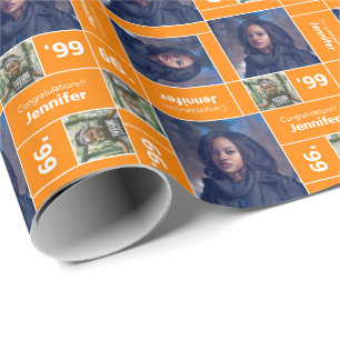 Vierkant Afstuderen jaar Oranje Cadeaupapier