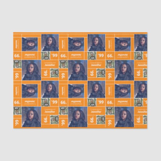 Vierkant Afstuderen jaar Oranje Tissuepapier (Voorkant)