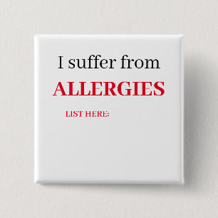 Vierkant Badge - Ik Lijd Aan Allergieën, Lijst Vierkante Button 5,1 Cm