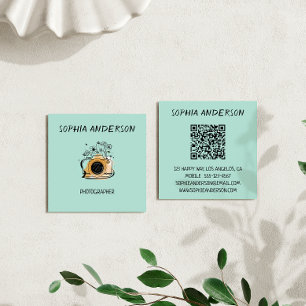 Vierkant bloemmotief camerafotograaf met QR-code Vierkante Visitekaartje