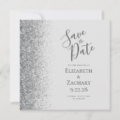 Vierkant Bord Grijs Zilver Glitter Save the Date Aankondiging (Voorkant)