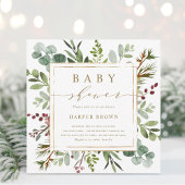 Vierkant botanische groene kerst-babyshower kaart