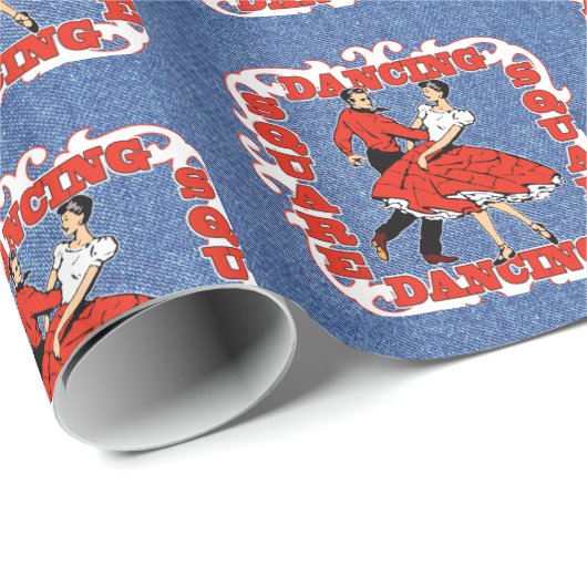 Vierkant dansen paar op faux denim achtergrond cadeaupapier (Rol Hoek)