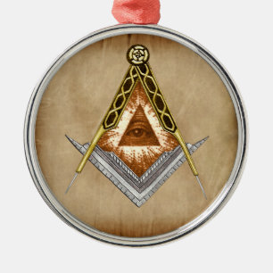 Vierkant en Kompas Allesziend Oog Metalen Ornament
