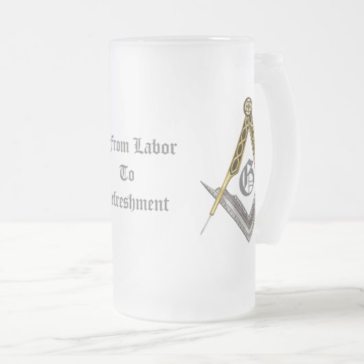 Vierkant en kompas met alles in het oog matglas bierpul (Voorkant rechts)