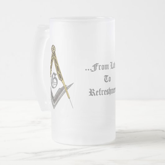 Vierkant en kompas met alles in het oog matglas bierpul (Voorkant links)