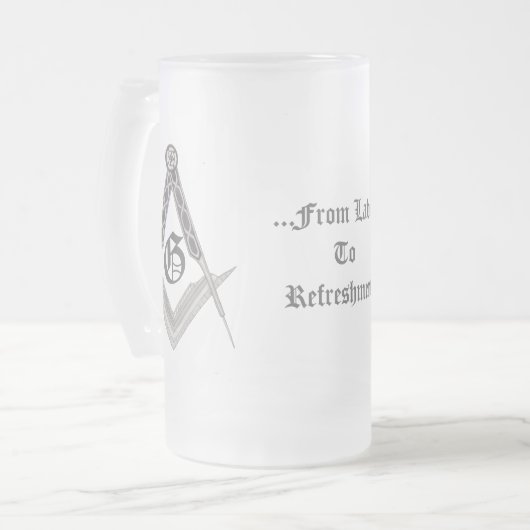 Vierkant en kompas met alles in het oog matglas bierpul (Voorkant links)