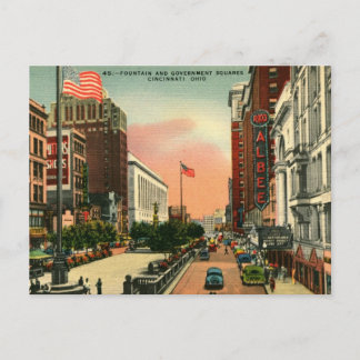 Vierkant fontein, Cincinnati, Vintage Ohio Briefkaart