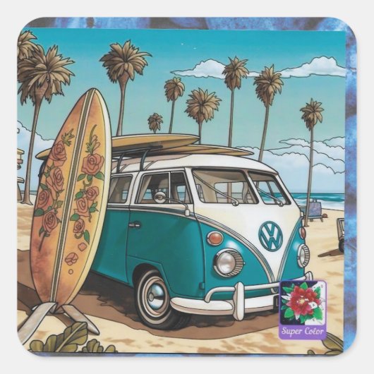 Vierkant fotowagen vierkante sticker (Voorkant)