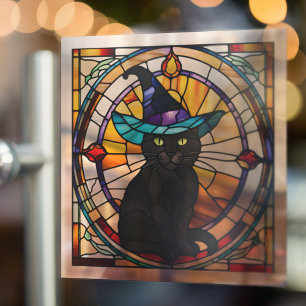 Vierkant Glas in lood Zwarte Cat Halloween Decor Raamsticker