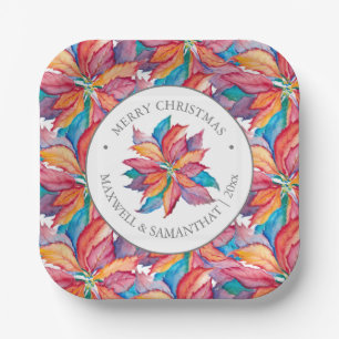 Vierkant kerstpapier Borden Unique Poinsettia Papieren Bordje