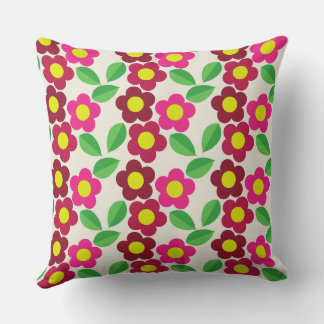 Vierkant Kussen met Rood & Roze Bloemen Ontwerp.