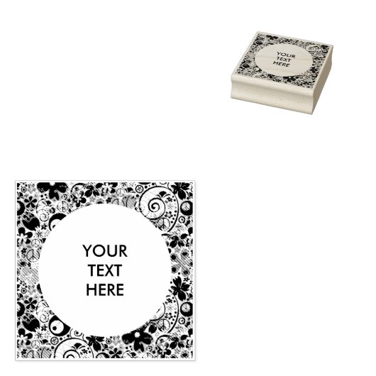 Vierkant Lijst Flower Power I + uw ideeën Rubberstempel (Gestempeld)