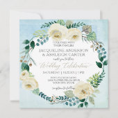 Vierkant Modern Blauw N Wit Rose Eucalyptus krans Kaart (Voorkant)