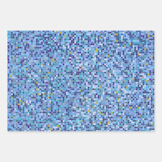 Vierkant Mozaïek Blauwe Tonen Tegel Patroon Inpakpapier Vel (Voorkant)