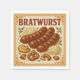 Vierkant ontwerp (Bratwurst, Retro Stijl) voor de Servet