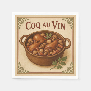 Vierkant ontwerp (Coq au Vin, retro stijl) voor de Servet