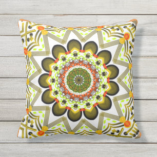 Vierkant oranje, geel, Mandala Red Buitenkussen