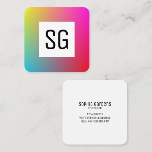 Vierkant paneel - Initialen - Verloop Y,M,B,R Vierkante Visitekaartje (Voorkant / Achterkant)