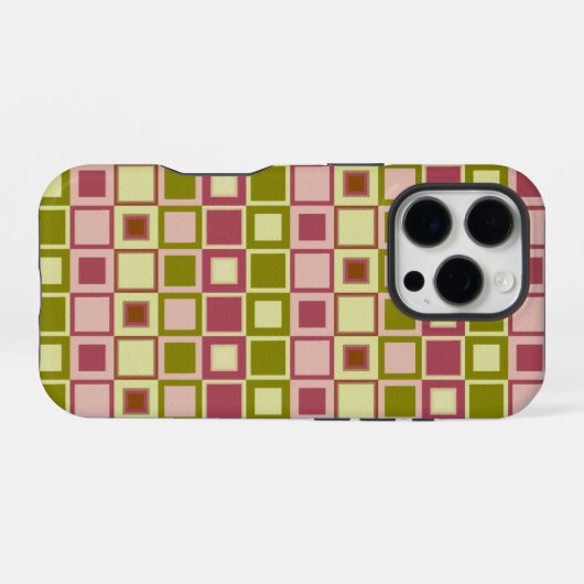 Vierkant patroon van olijven en Roos iPhone Hoesje (Achterkant horizontaal)