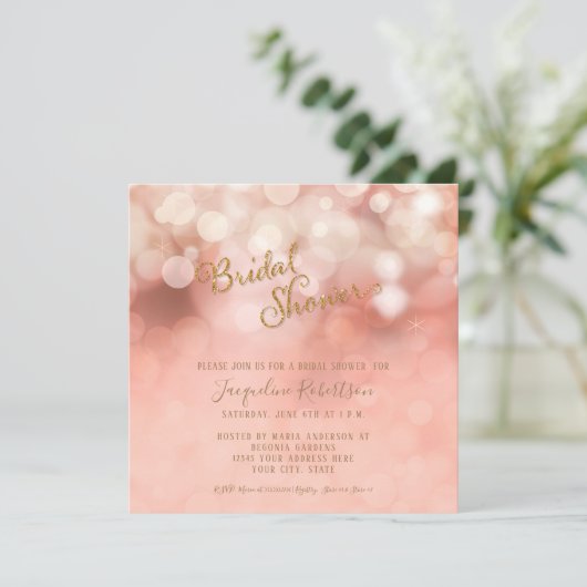 Vierkant Roze Pastel Bokeh Glitterende Bruidsmeisj Kaart (Staand voorkant)