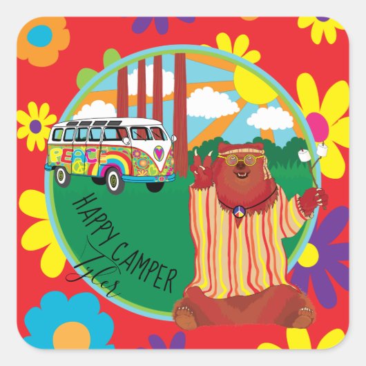 Vierkant van het Beer van Camper Flower Stickers S (Voorkant)
