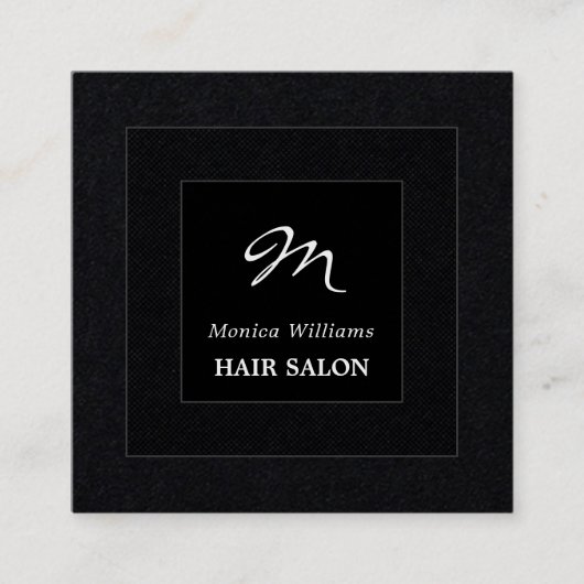 Vierkant zwart dubbel lijst monogram vierkante visitekaartje (Voorkant)
