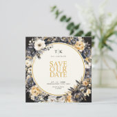 Vierkant Zwart & Wit met Goud Moody Save The Date (Staand voorkant)