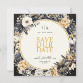 Vierkant Zwart & Wit met Goud Moody Save The Date (Voorkant)