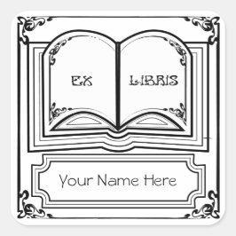 Vierkante Art Deco Boekplaat Ex Libris in Zwart Sticker