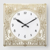 Vierkante Art Deco klok in crème wit en goud (Voorkant)