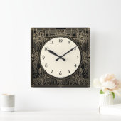 Vierkante Art Deco klok in zwart en beige goud (Huis)
