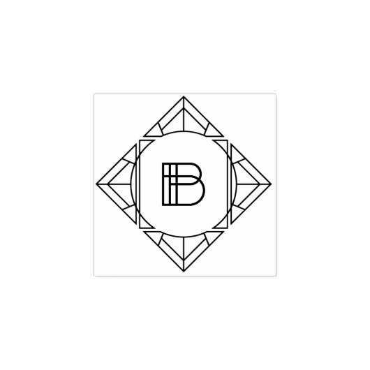 Vierkante Art Deco Letter B Monogram Rubberstempel (Afrduk)