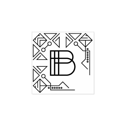 Vierkante Art Deco Letter B Monogram Rubberstempel (Afrduk)
