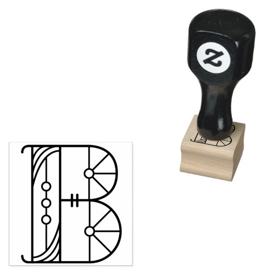 Vierkante Art Deco Letter B Monogram Rubberstempel (Gestempeld)