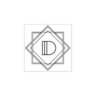 Vierkante Art Deco Letter D Monogram Rubberstempel
