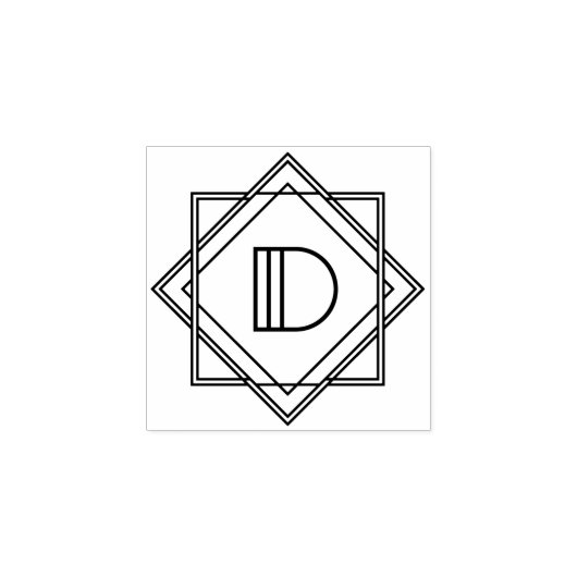 Vierkante Art Deco Letter D Monogram Rubberstempel (Afrduk)