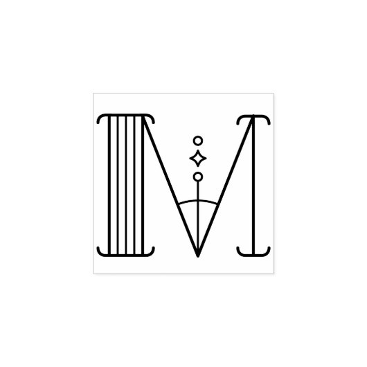 Vierkante Art Deco Letter M Monogram Rubberstempel (Afrduk)