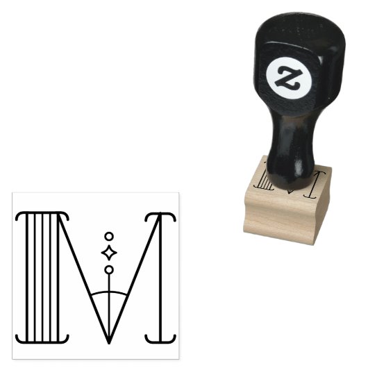 Vierkante Art Deco Letter M Monogram Rubberstempel (Gestempeld)