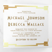 Vierkante Art Deco lijst Wit Gouden QR-code Trouwd Drieluik Uitnodiging (Binnenzijde eerst)