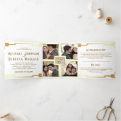 Vierkante Art Deco lijst Wit Gouden QR-code Trouwd Drieluik Uitnodiging (Binnen)