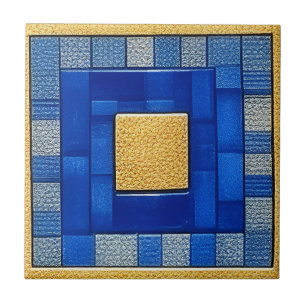 Vierkante artistieke tegel mozaïek Blauw + Goud Tegeltje