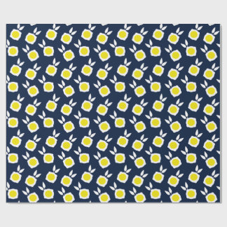 vierkante bloemen marineblauw cadeaupapier