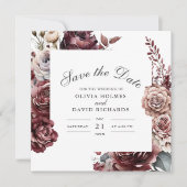 Vierkante Boho Bloemige Save the Date Kaart – Beig (Voorkant)